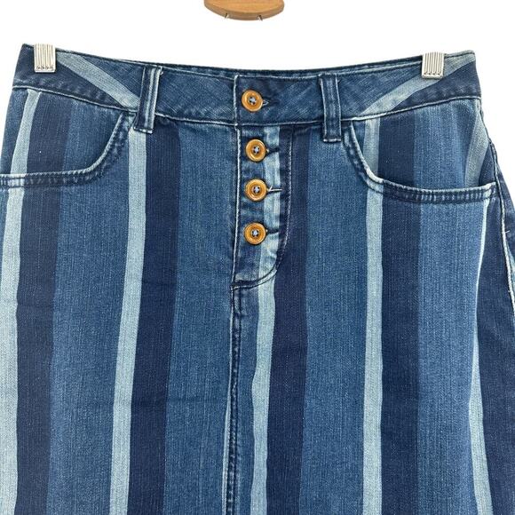 Anthropologie Maeve Denim Skirt Straight Jean Striped Button Fly Blue Size US 6 - Picture 3 of 10